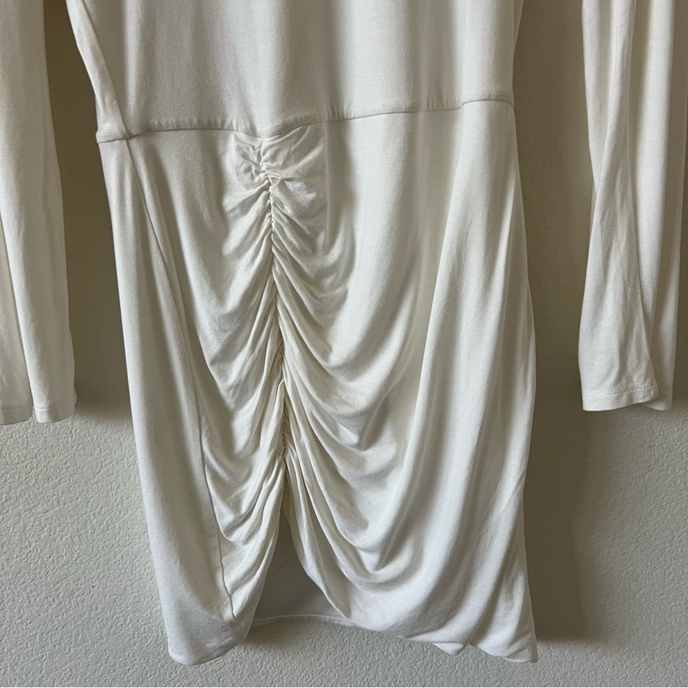 Lovers + Friends Ivana Ruched Mini Dress White Cowl Neck Long Sleeve Small - Picture 9 of 16